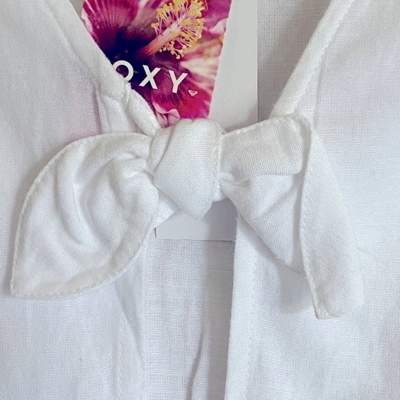 ROXY Linen Short Sleeve Crop Top Linen Blend XL/TG/EG Snow White NWT - Picture 6 of 9